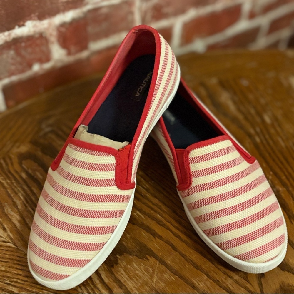 Nautica Red and Cream Striped Slip-On Shoes - Picture 6 of 6